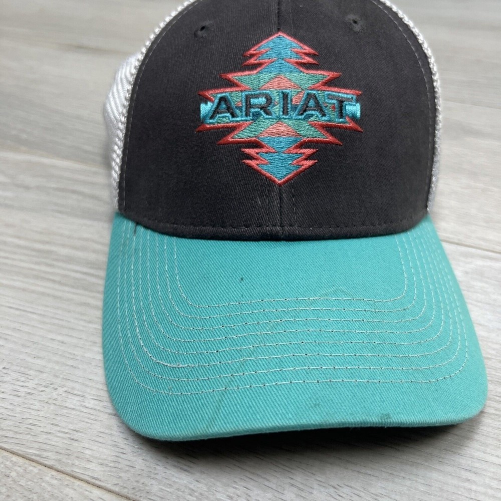 Ariat Snapback Hat Aztec Embroidered Logo Southwest Mesh Adjustable Turquoise - Picture 2 of 6